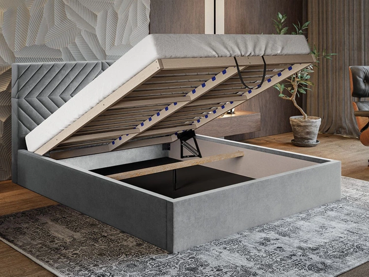 Łóżko tapicerowane z pojemnikiem i stelażem 140x200 Loris Szare