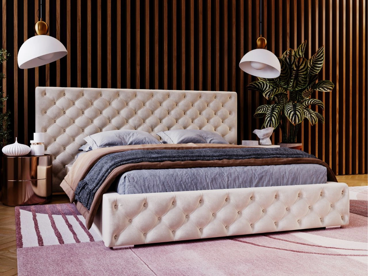 Łóżko tapicerowane z pojemnikiem i stelażem 120x200 cm Madera Beżowe