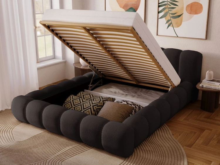 Łóżko tapicerowane z pojemnikiem na pościel 120x200 Doria Czarne