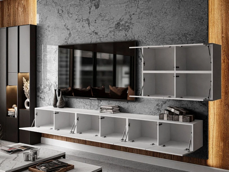 Wisząca meblościanka do salonu Nodoo Biały połysk