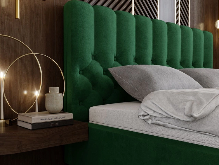 Łóżko tapicerowane z pojemnikiem i stelażem 200x200 cm Roma Zielone