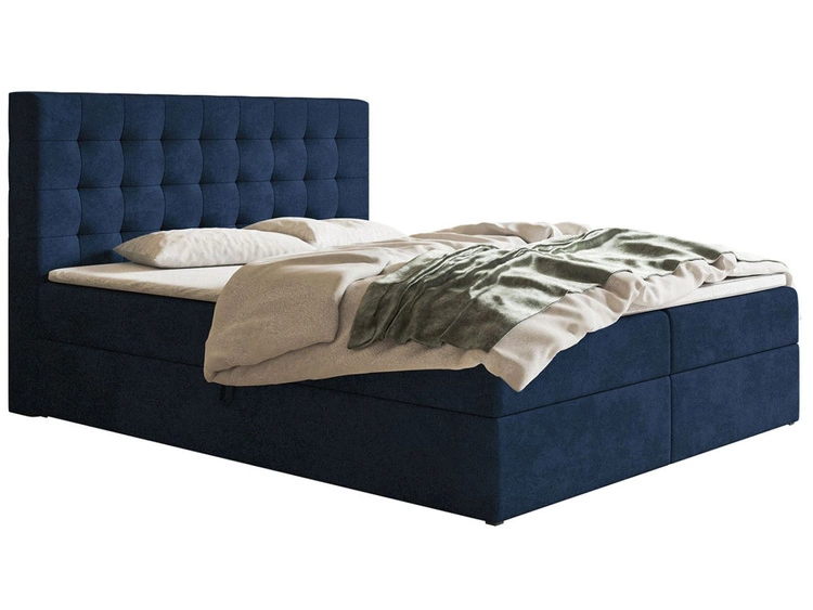 Łóżko kontynentalne z pojemnikiem na pościel 140x200 Denza Ciemnoniebieskie