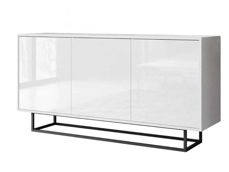 Trzydrzwiowa komoda 154 cm w stylu glamour na czarnym stelażu Vivance biały połysk