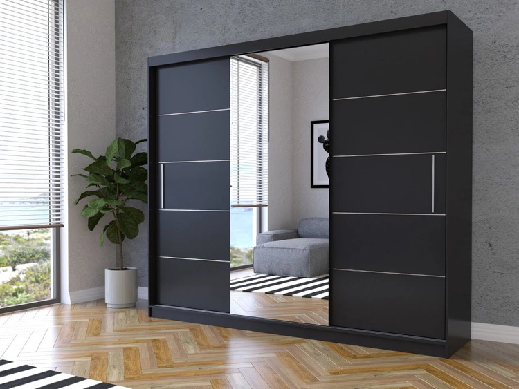 Szafa trzydrzwiowa z drzwiami przesuwnymi Alma Czarna