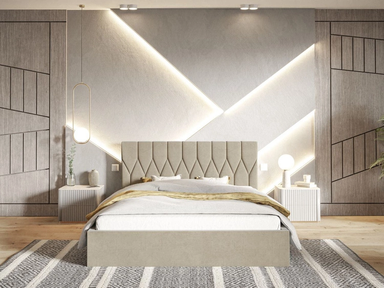 Łóżko tapicerowane z pojemnikiem i stelażem 160x200 Gaja Beżowe