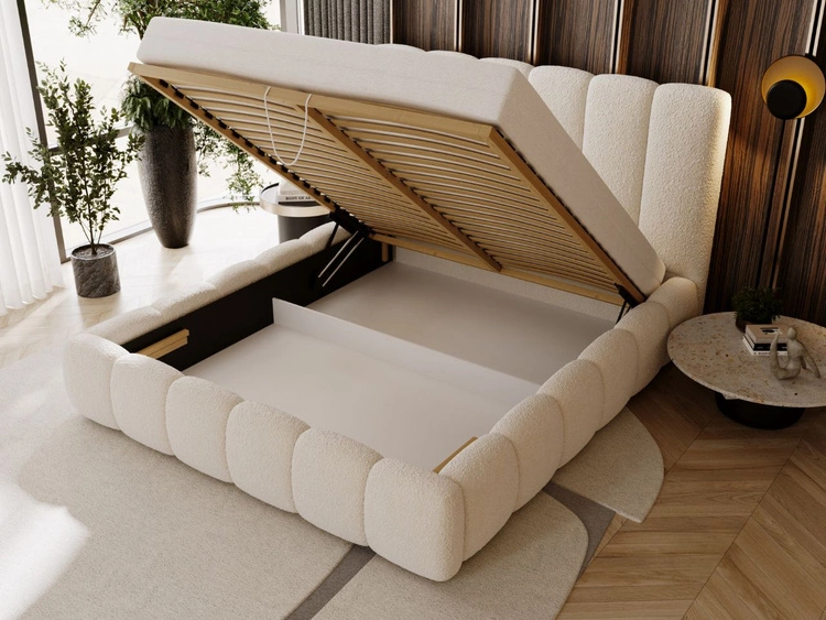 Łóżko tapicerowane z pojemnikiem i stelażem 140x200 Imperial Kremowe