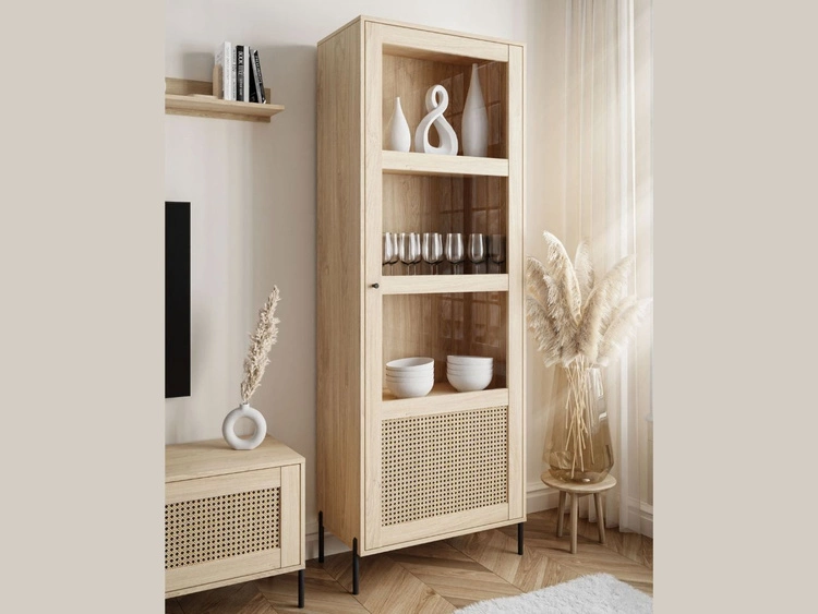 Witryna wąska stojąca w stylu boho Bellance dąb puccini