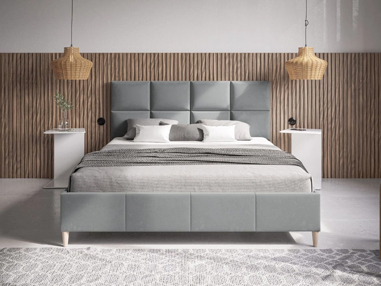 Łóżko tapicerowane ze stelażem 160x200 Luxe Jasny Szary