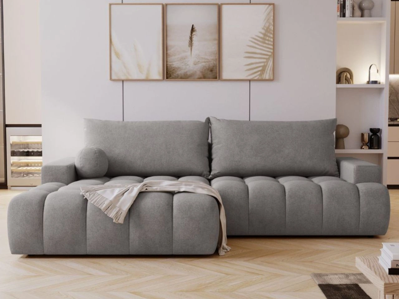 Narożnik L z funkcją spania i pojemnikiem Havi Lewy Szary