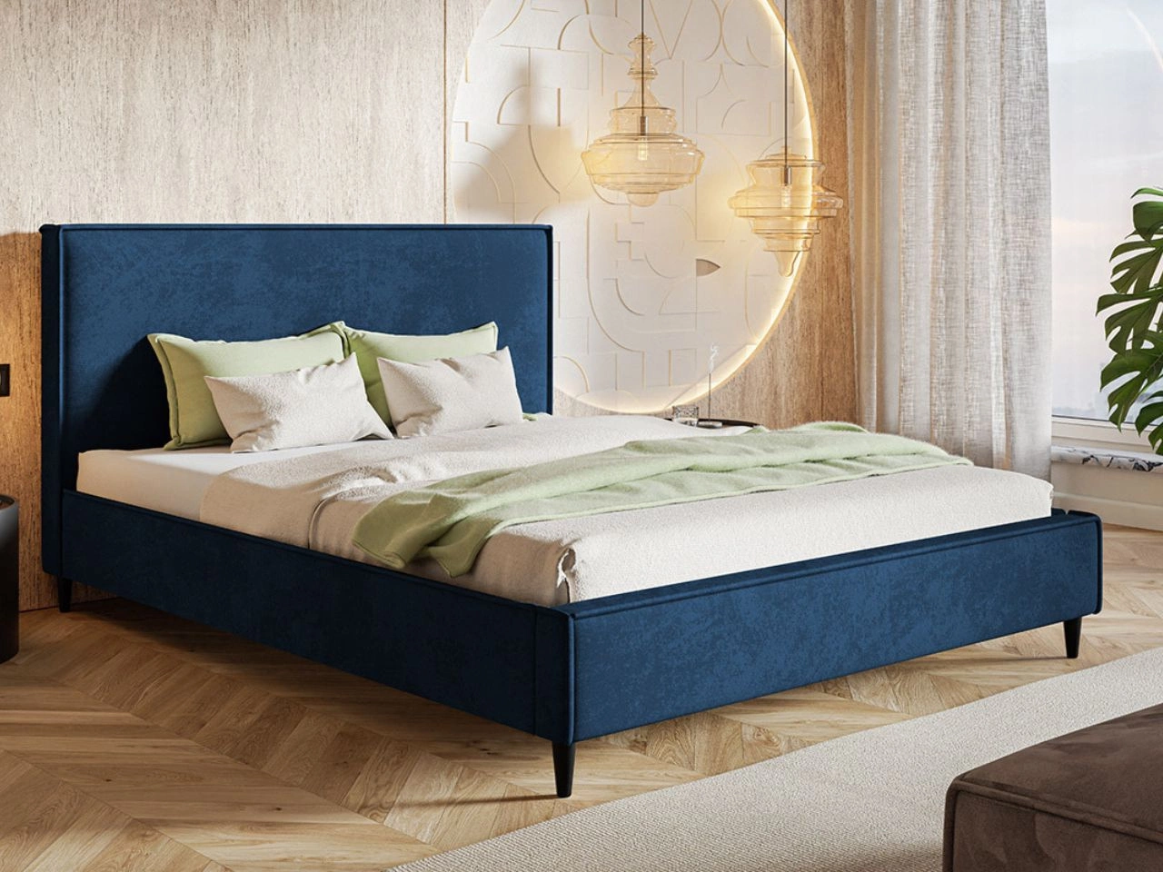 Łóżko tapicerowane ze stelażem 160x200 Grenada Niebieskie