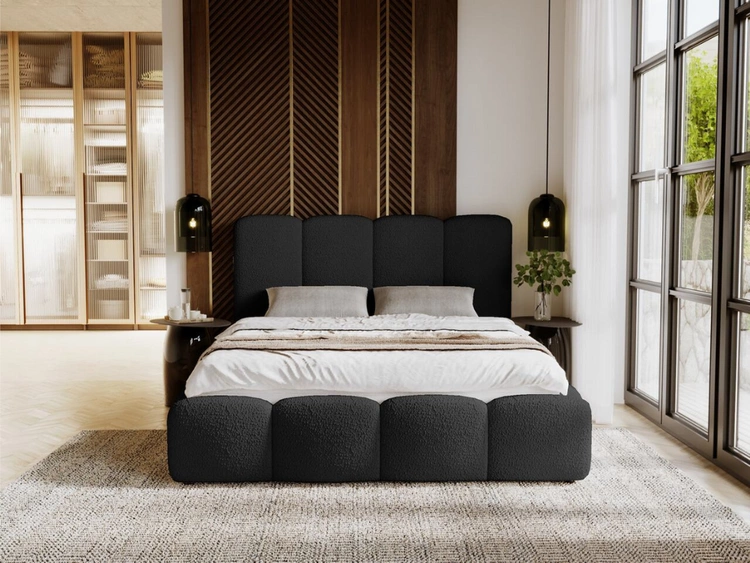 Łóżko tapicerowane z pojemnikiem i stelażem 140x200 Galli Czarne