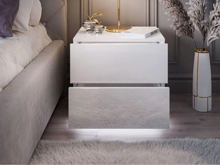 Stolik nocny z dwoma szufladami Nuveo Lux Biały Połysk