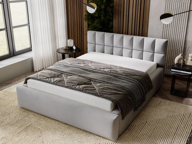 Łóżko tapicerowane z pojemnikiem i stelażem 200x200 Hugo Szare