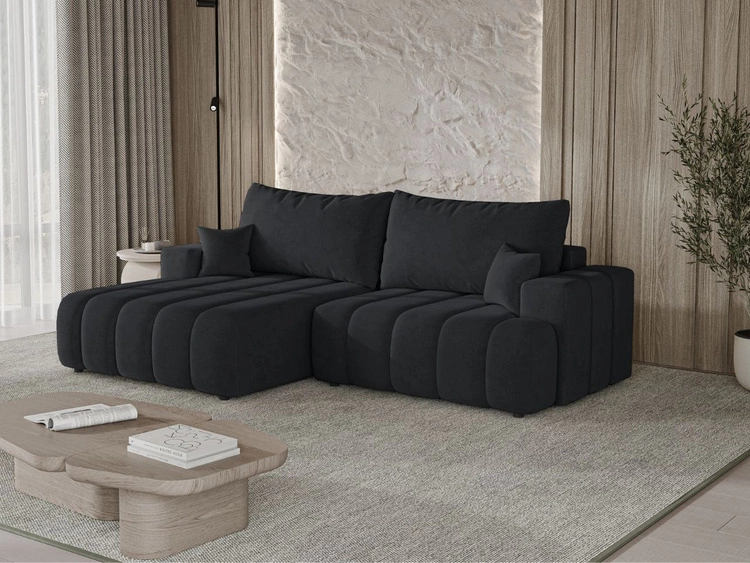 Narożnik L Lewy z funkcją spania i pojemnikiem Caleo Czarny