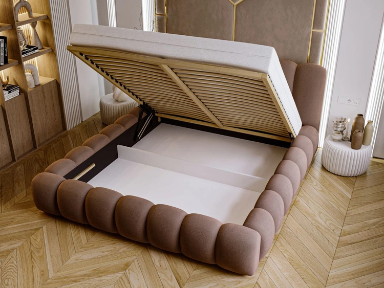 Łóżko tapicerowane z pojemnikiem i stelażem 140x200 Averia Brązowy