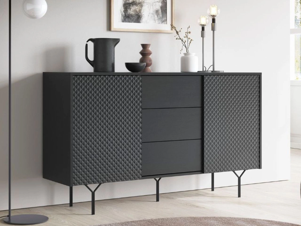 Komoda z drzwiami i szufladami Ravi Czarna
