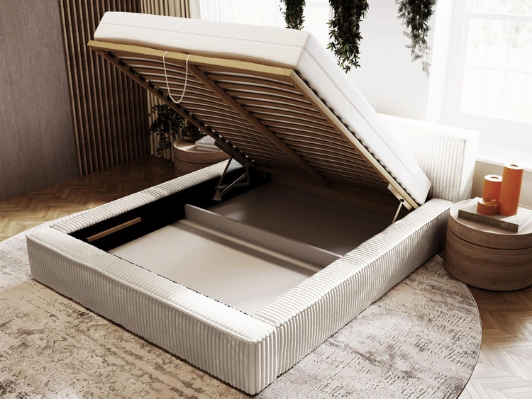 Łóżko tapicerowane z pojemnikiem i stelażem 140x200 Lago Jasnoszare