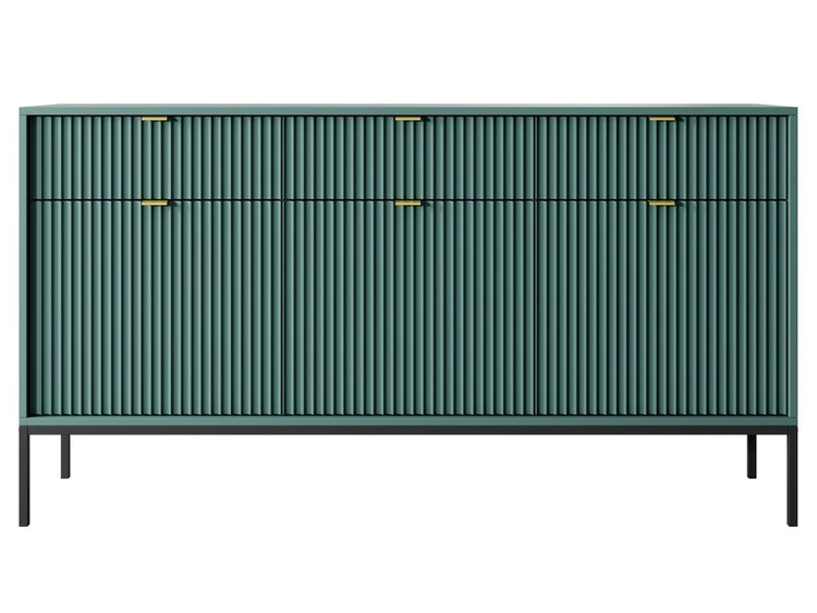 Komoda z drzwiami i szufladami Amber zielona na czarnych nogach