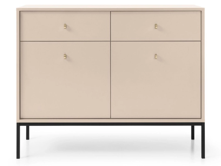 Komoda z drzwiami i szufladami na czarnych nóżkach 104 cm Amor Beż piaskowy