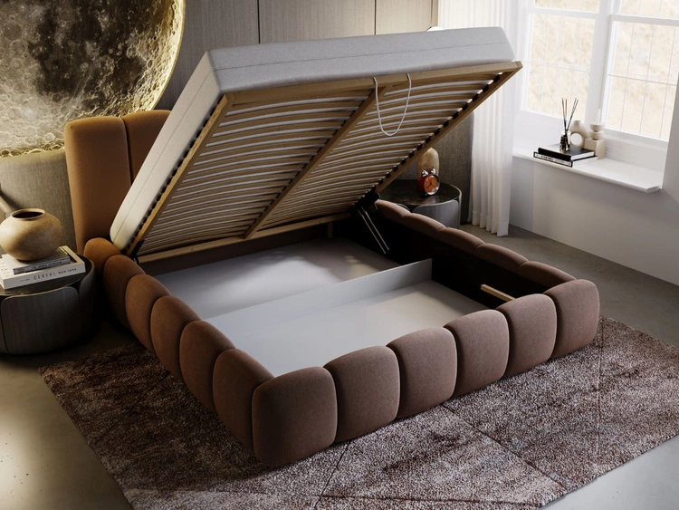 Łóżko tapicerowane z pojemnikiem i stelażem 120x200 Cloud Brązowy