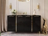 Czterodrzwiowa komoda 158 cm w stylu glamour ze złotymi uchwytami i nogami Lunelie czarny połysk