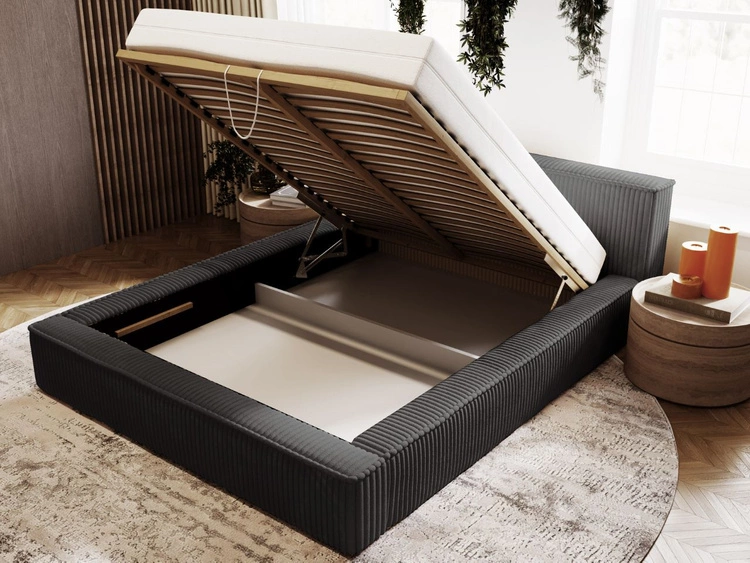 Łóżko tapicerowane z pojemnikiem i stelażem 160x200 Lago Czarne