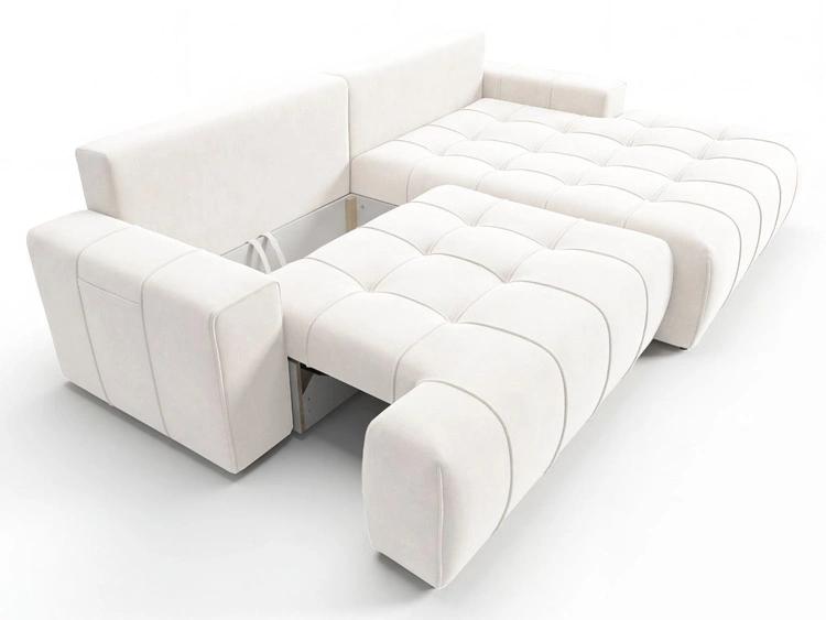 Narożnik L z funkcją spania i pojemnikiem Tulio prawy kremowy