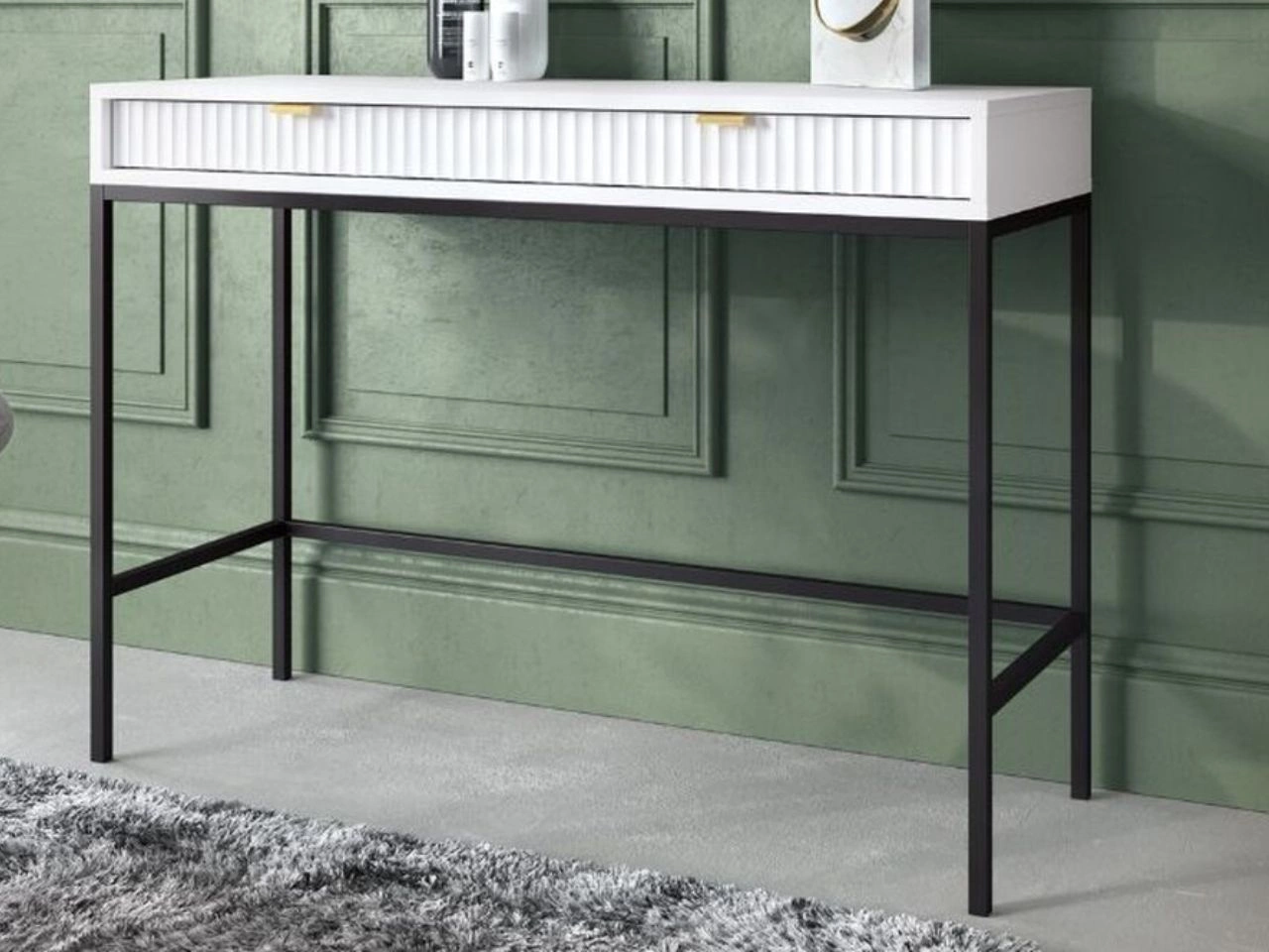 Toaletka z czarnymi metalowymi nogami Amber biała