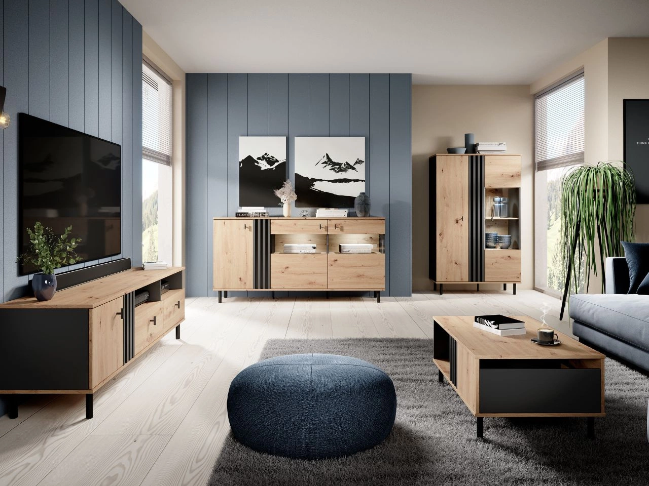 Zestaw mebli do salonu Malone Dąb Artisan, Antracyt