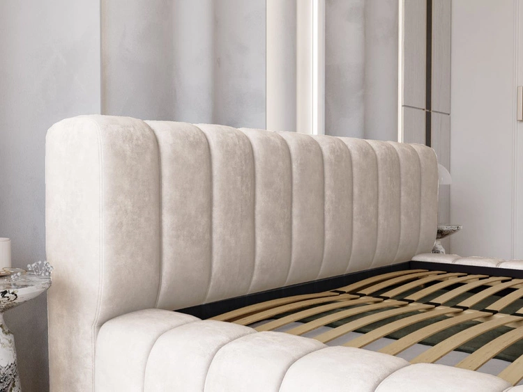 Łóżko tapicerowane z pojemnikiem na pościel i stelażem 180x200 Italia Kremowe