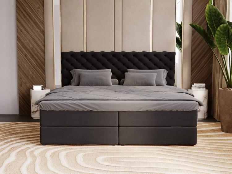 Łóżko kontynentalne z pojemnikiem na pościel 160x200 Bergamo czarne