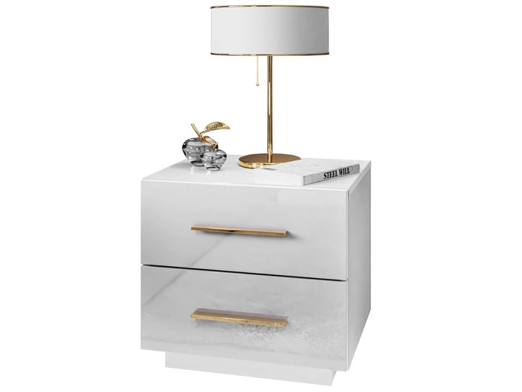 Stolik nocny z dwoma szufladami Nuveo Lux Biały Połysk