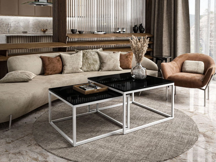 Stolik kawowy na białym stelażu Asumi Czarny Połysk 40x46