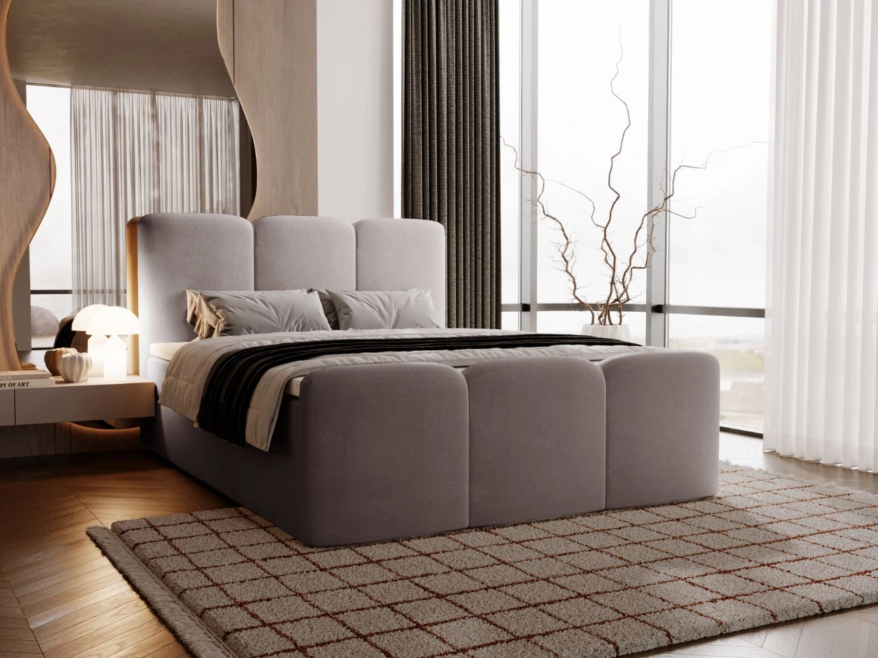 Łóżko kontynentalne z pojemnikiem na pościel 120x200 Campi Ciemnoszare