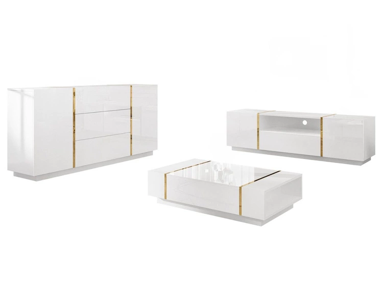 Zestaw mebli do salonu w stylu glamour Lunelie Biały połysk