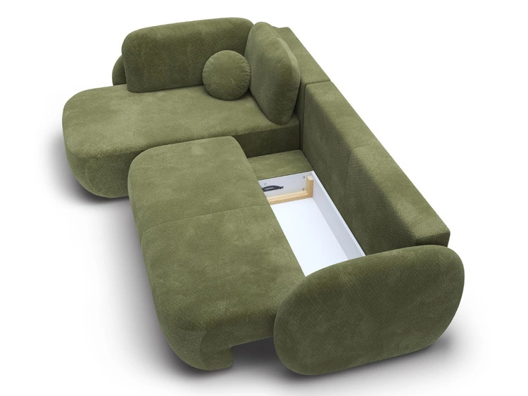 Narożnik z funkcją spania i pojemnikiem Lewy Carino Zielony