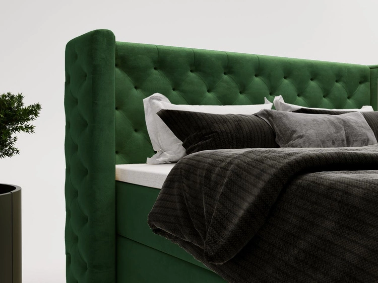 Łóżko kontynentalne z pojemnikiem na pościel 140x200 cm Lion Zielone