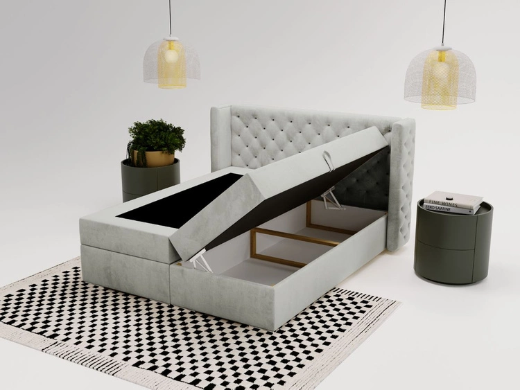 Łóżko kontynentalne z pojemnikiem na pościel 180x200 cm Lion Jasnoszare