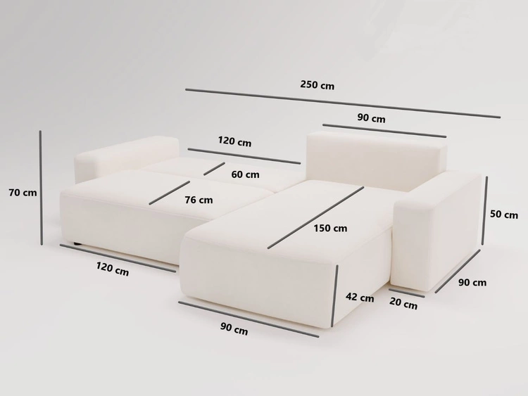 Narożnik L Lewy z funkcją spania i pojemnikiem Tazones Jasnoszary