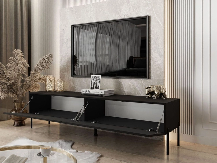 Szafka RTV pod telewizor z drzwiczkami na czarnych nóżkach 175 cm Sorelle Czarny mat