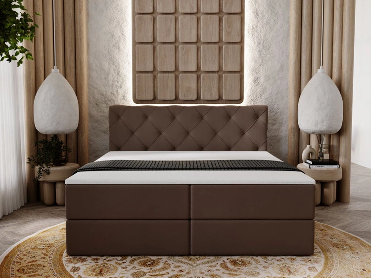Łóżko kontynentalne z pojemnikiem na pościel 200x200 Napoli Brązowe