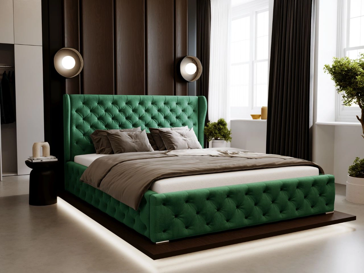 Łóżko tapicerowane z pojemnikiem na pościel i stelażem 160x200 Kingston Zielone