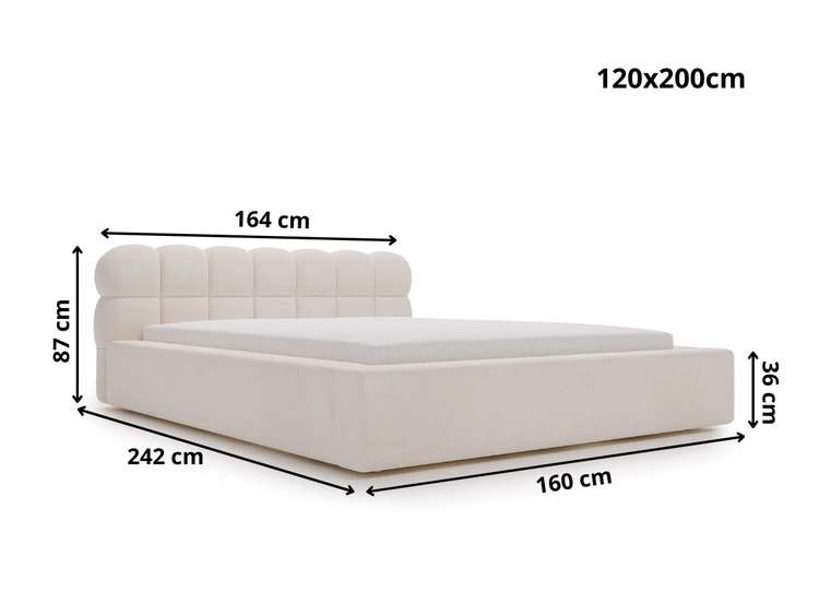 Łóżko tapicerowane z pojemnikiem i stelażem 120x200 Plaza Beżowe