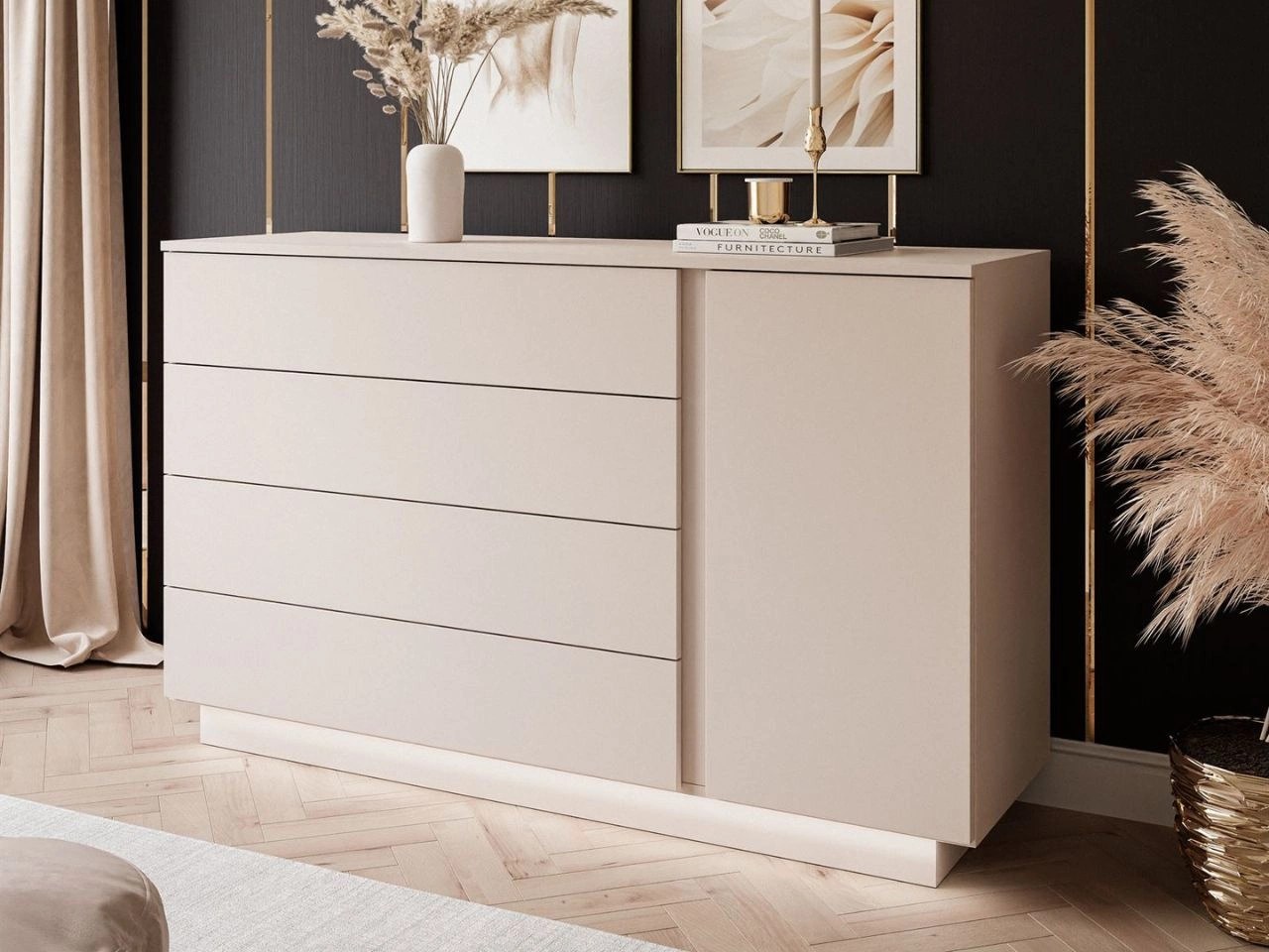 Komoda z drzwiami, szufladami i oświetleniem LED Nuveo Kaszmir