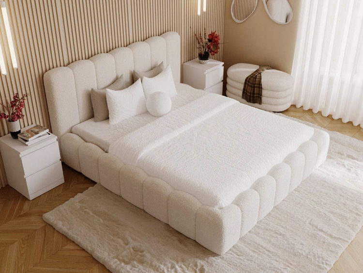 Łóżko tapicerowane z pojemnikiem i stelażem 120x200 Smile Kremowe