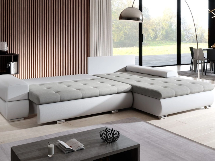 Narożnik L uniwersalny z funkcją spania i pojemnikiem Sonia Szary, Czarny