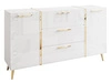 Dwudrzwiowa komoda 158 cm z trzema szufladami i złotymi uchwytami Lunelie biały połysk