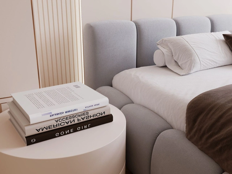 Łóżko tapicerowane z pojemnikiem i stelażem 180x200 Cloud Low szare