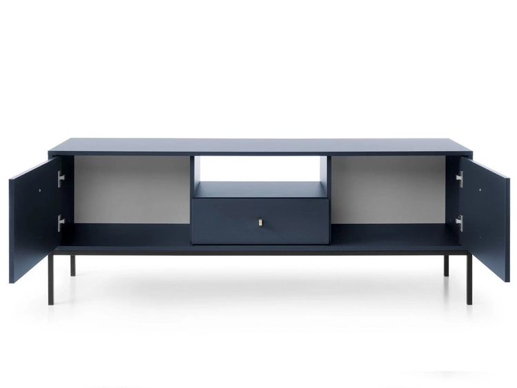 Szafka pod telewizor z szufladami i drzwiczkami na czarnych nóżkach Amor Granatowa