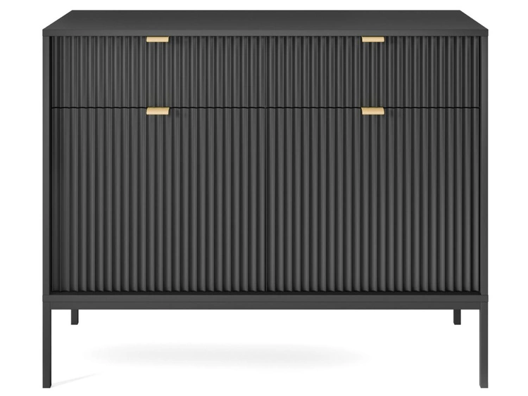 Komoda z drzwiami i szufladami Amber czarna na czarnych nogach